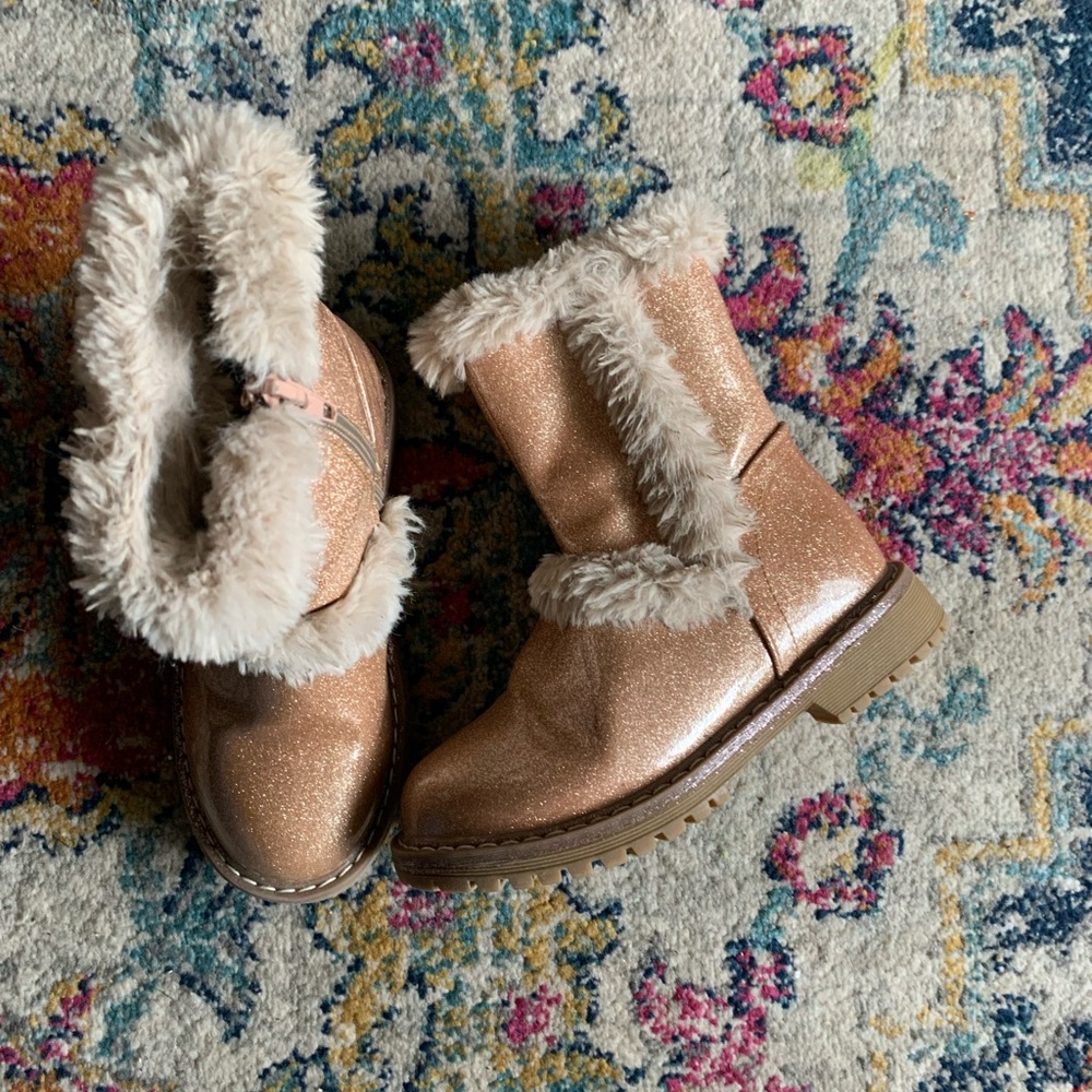 Sparkly Gold Kids Boots with Faux Fur